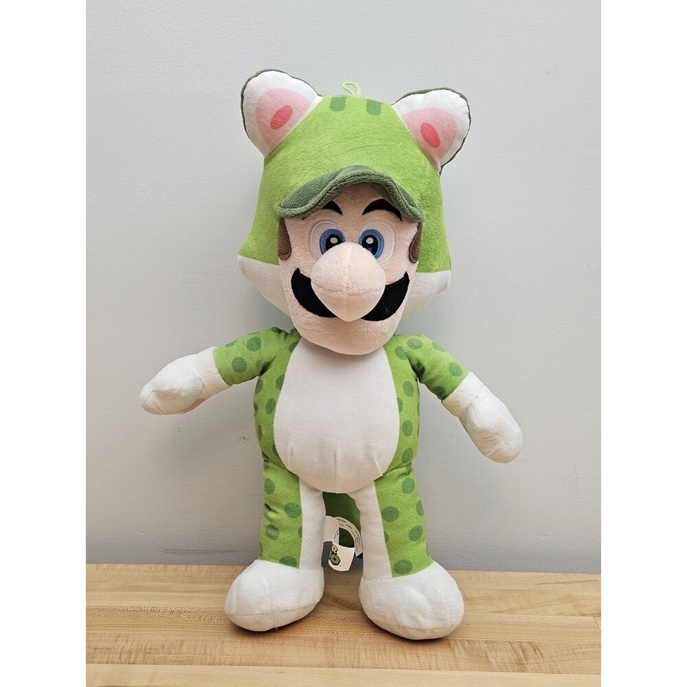 Nintendo Super Mario Cat Luigi Plush 15 Inch Green Spotted Cat Suit Toy 2022